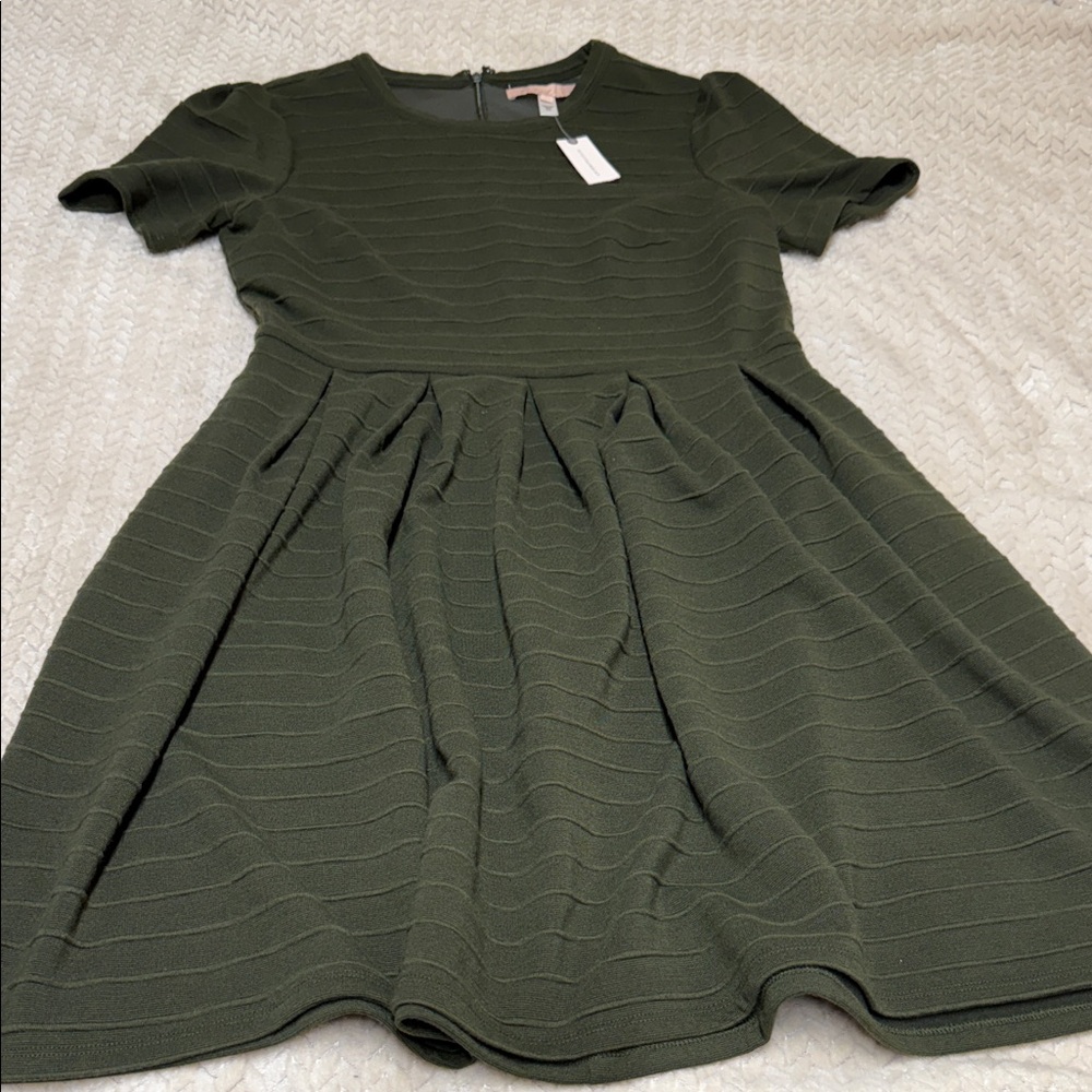 Anthropologie Olive Green Textured Mini Dress